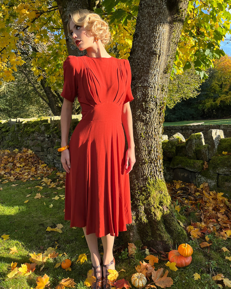 1940s 'Girl Friday' Dress in Pumpkin