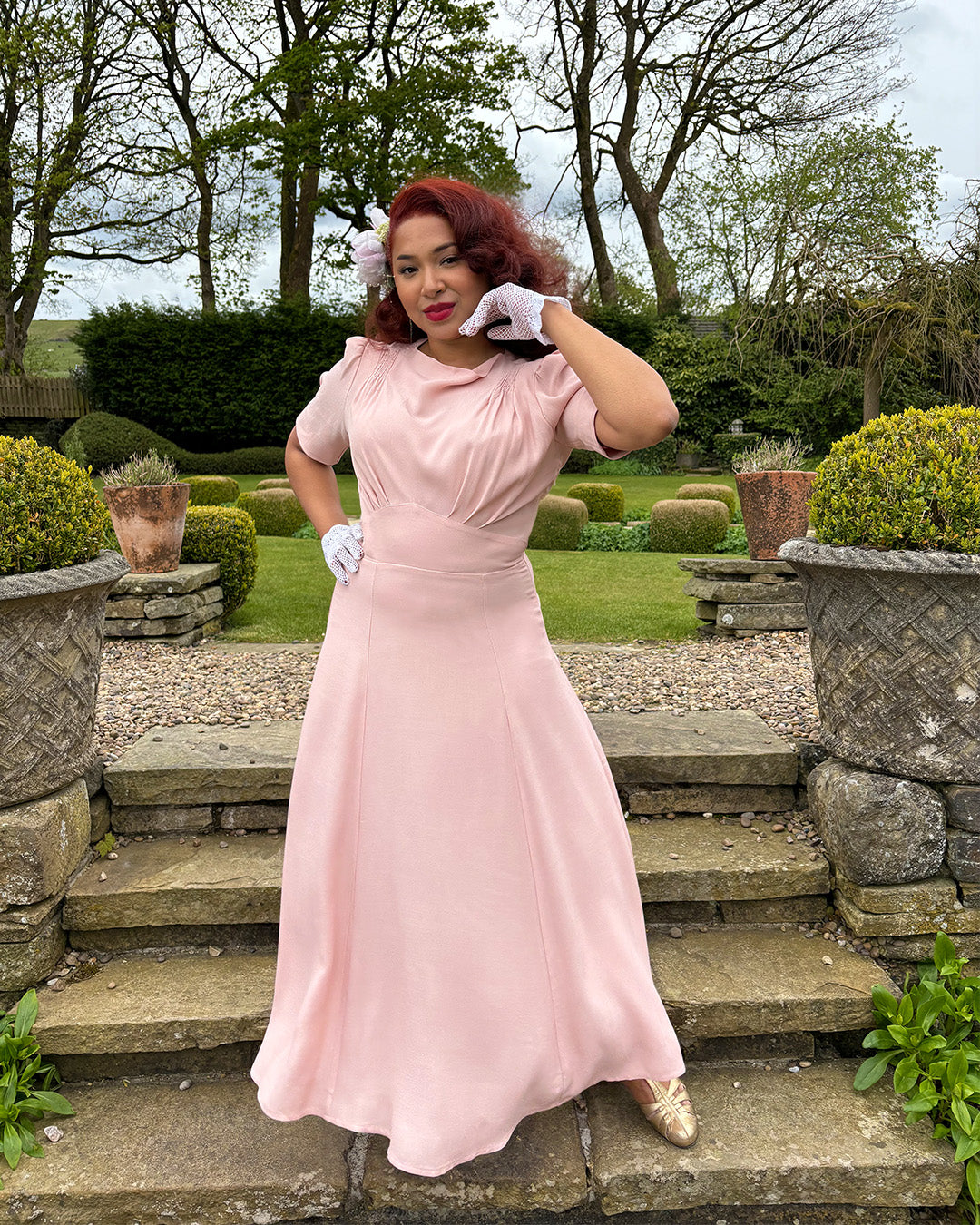 pink 40s dress 1940s 'Girl Friday' Midi Dress