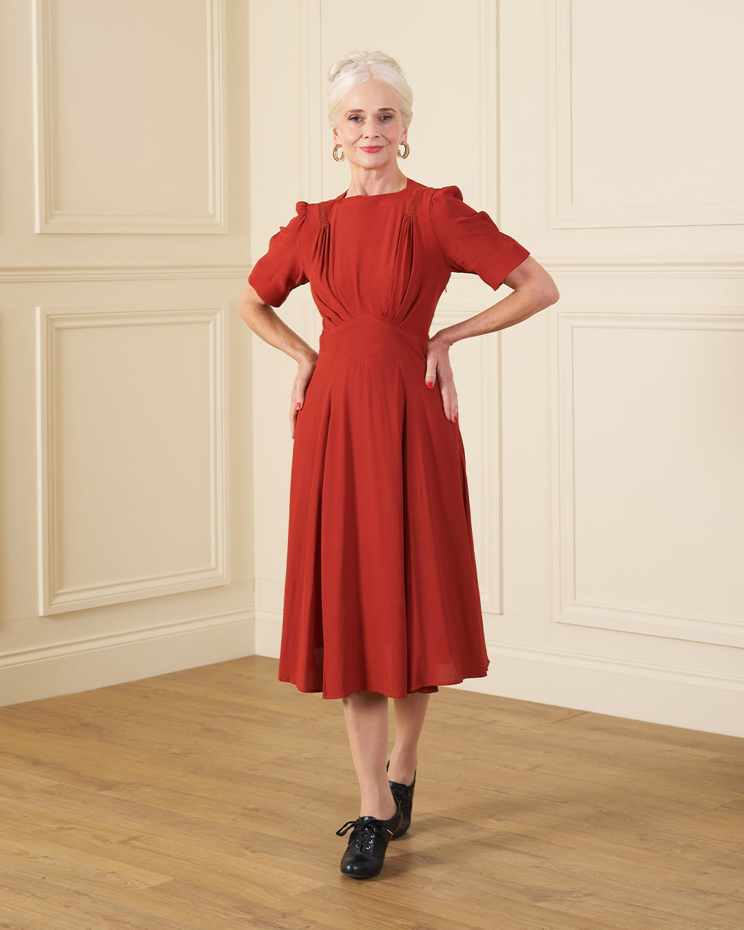 1940s 'Girl Friday' Tea Dress - Rust