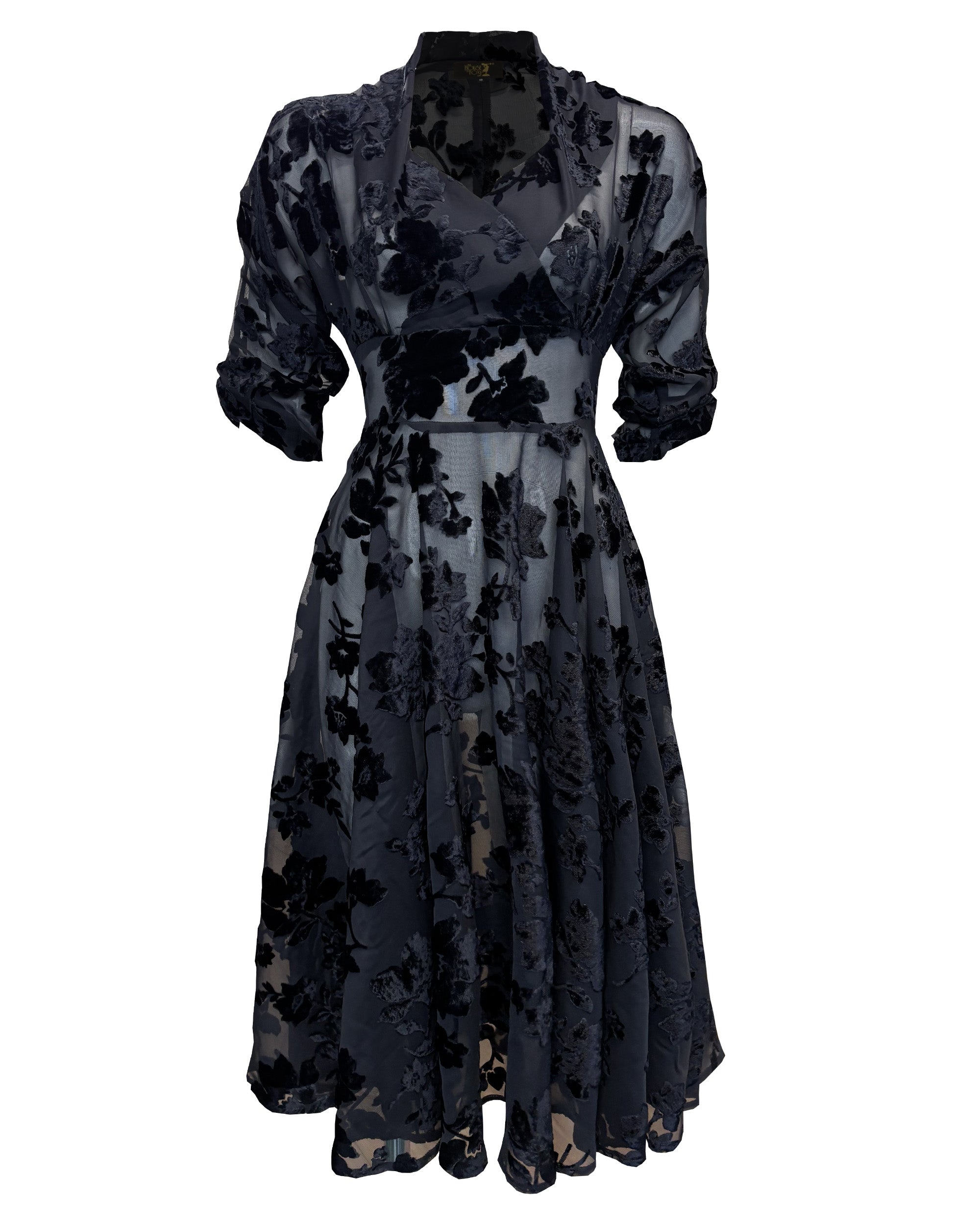 1950s Grace Dress in Black Rose Devore