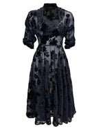 1950s Grace Dress in Black Rose Devore