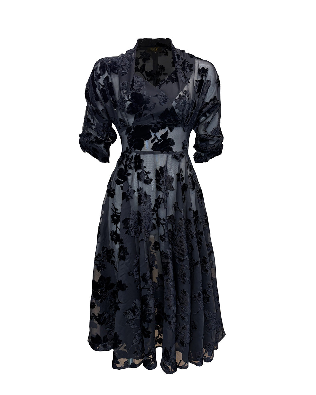 1950s Grace Dress - Black Rose Devore