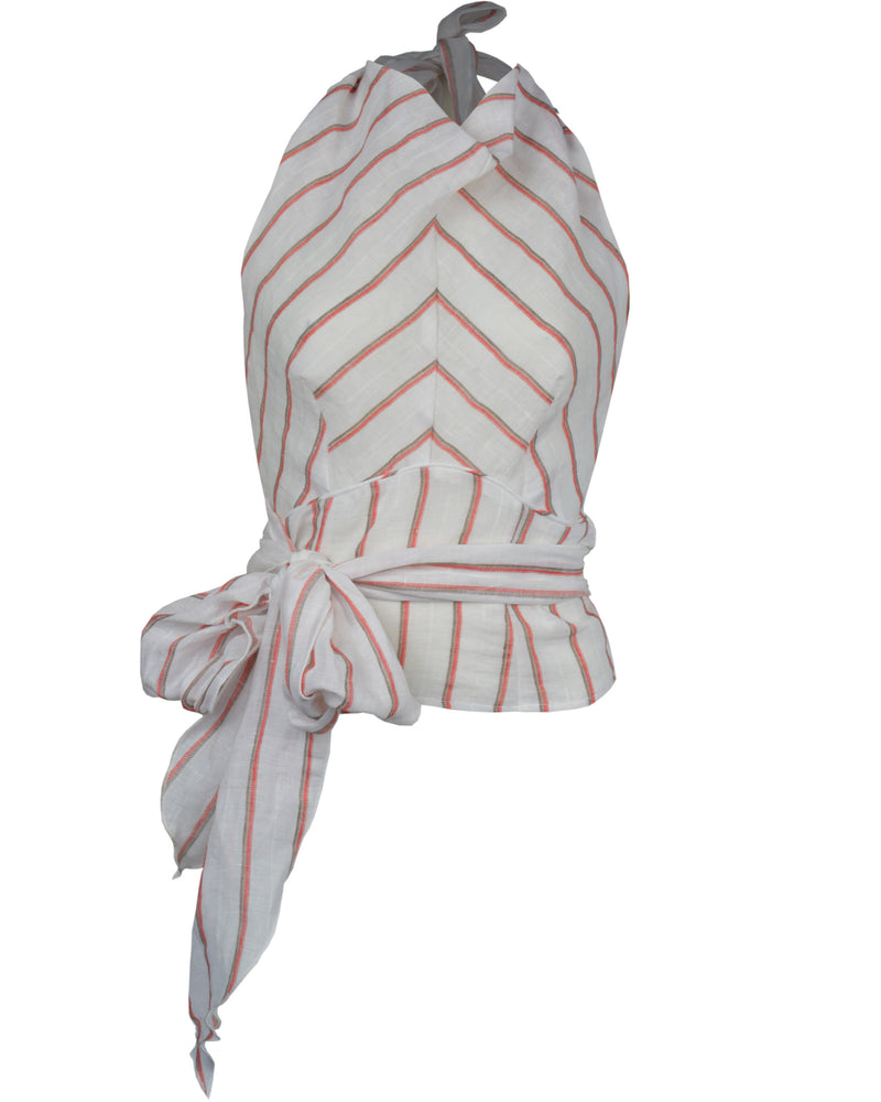 1930s Halter Wrap Top - White Stripe
