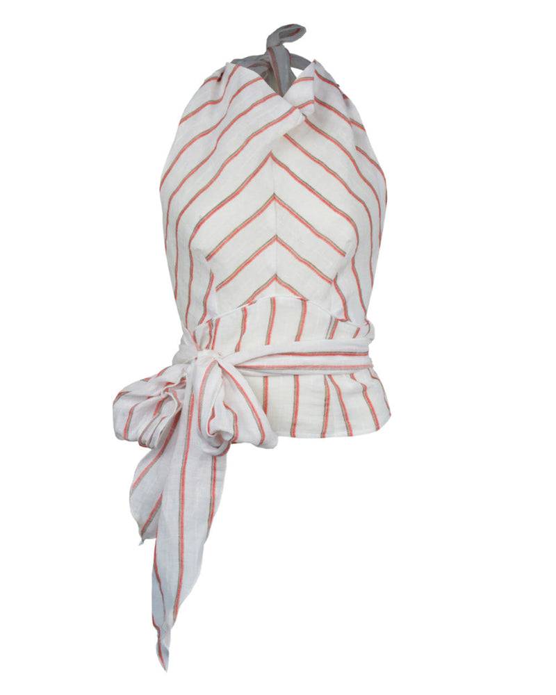 1930s Halter Wrap Top - White Stripe
