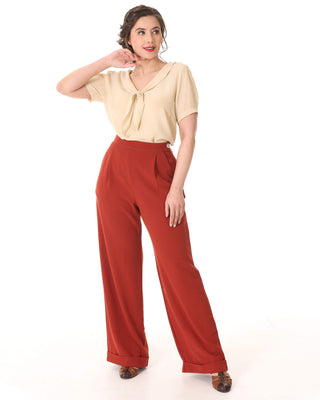 40s Hepburn Pleated Trousers - Rust