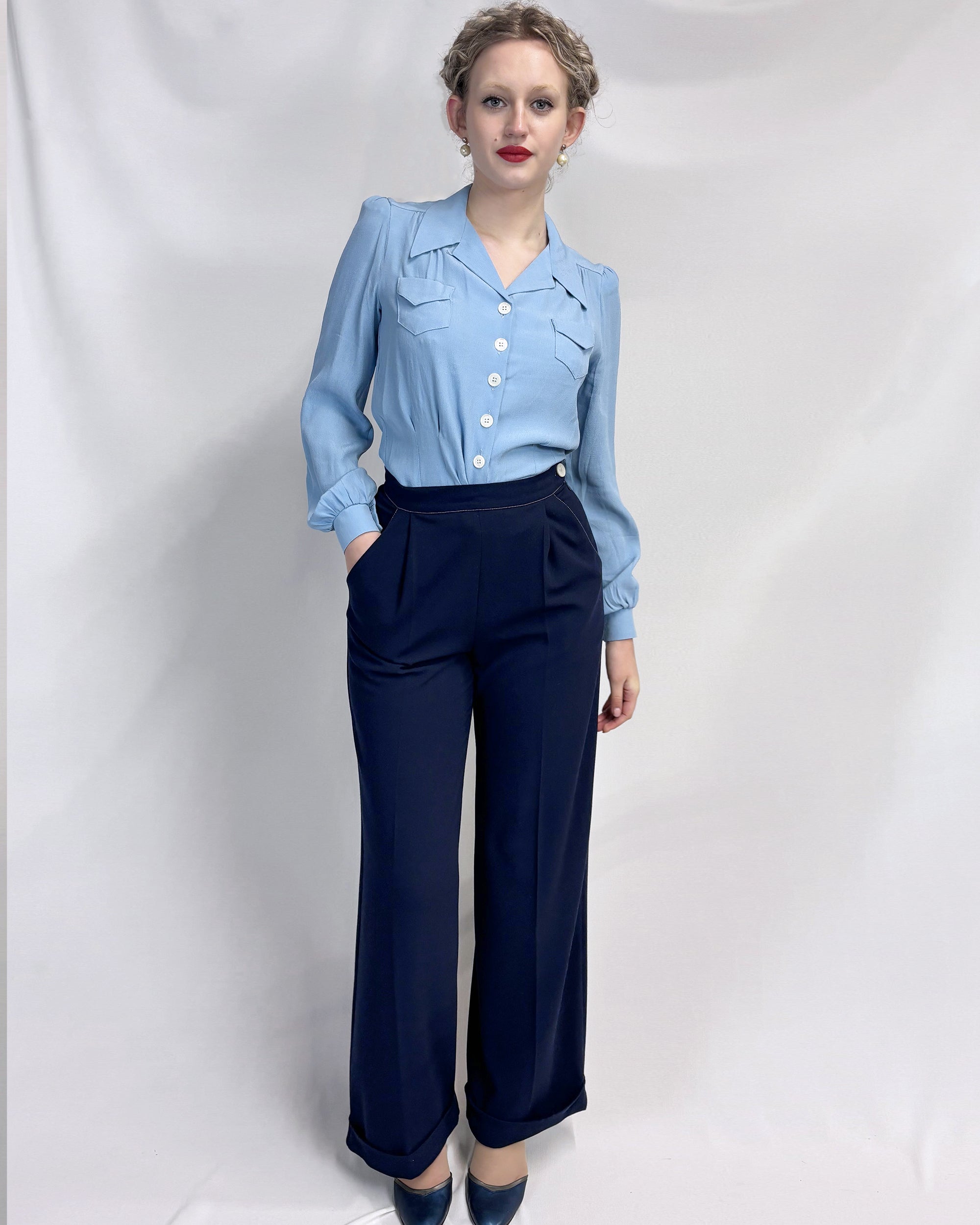 40s Hepburn Pleated Trousers - Navy – House of Foxy