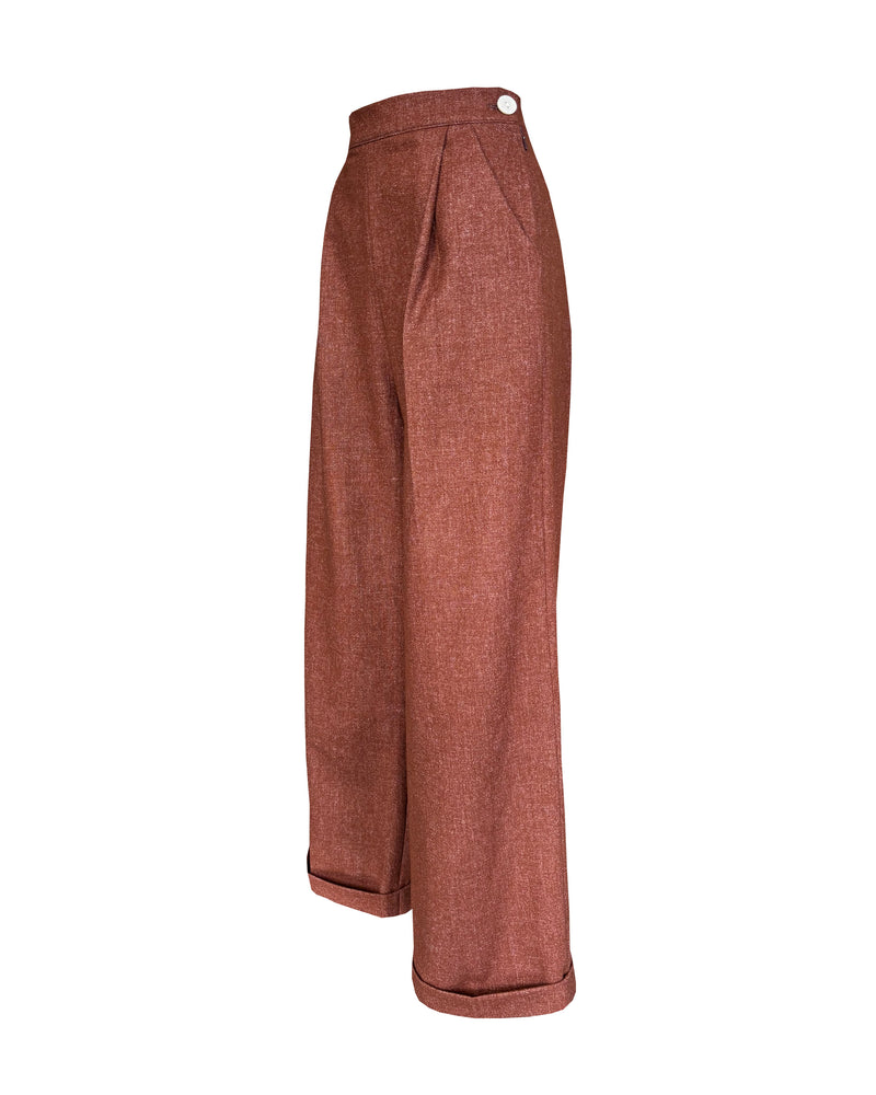 1940s Hepburn Pleated Trousers in Maple Wool