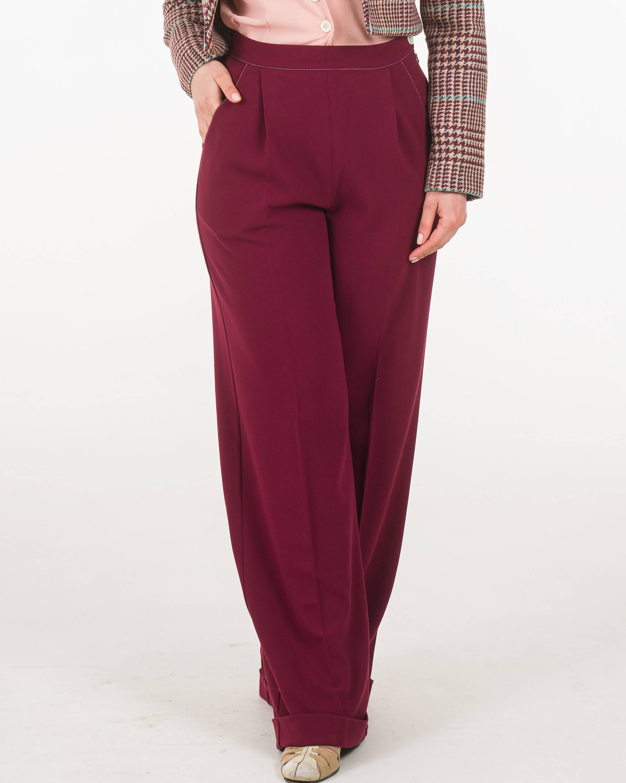 1940s Hepburn Pleated Trousers - Berry