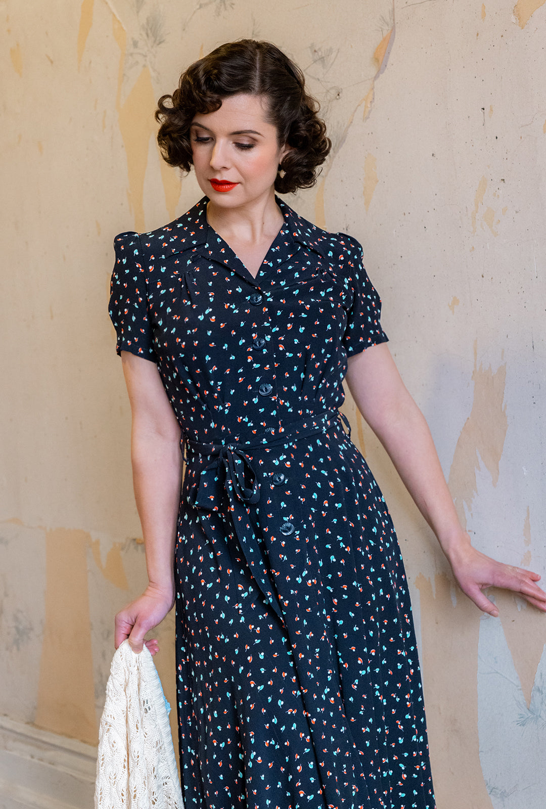 1940s Shirt-Waister Dress - Ocean Pearl - model shot