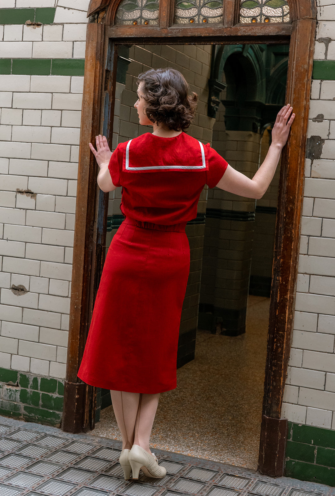 1940s Prim Pleated Skirt - Red Natural Fibre