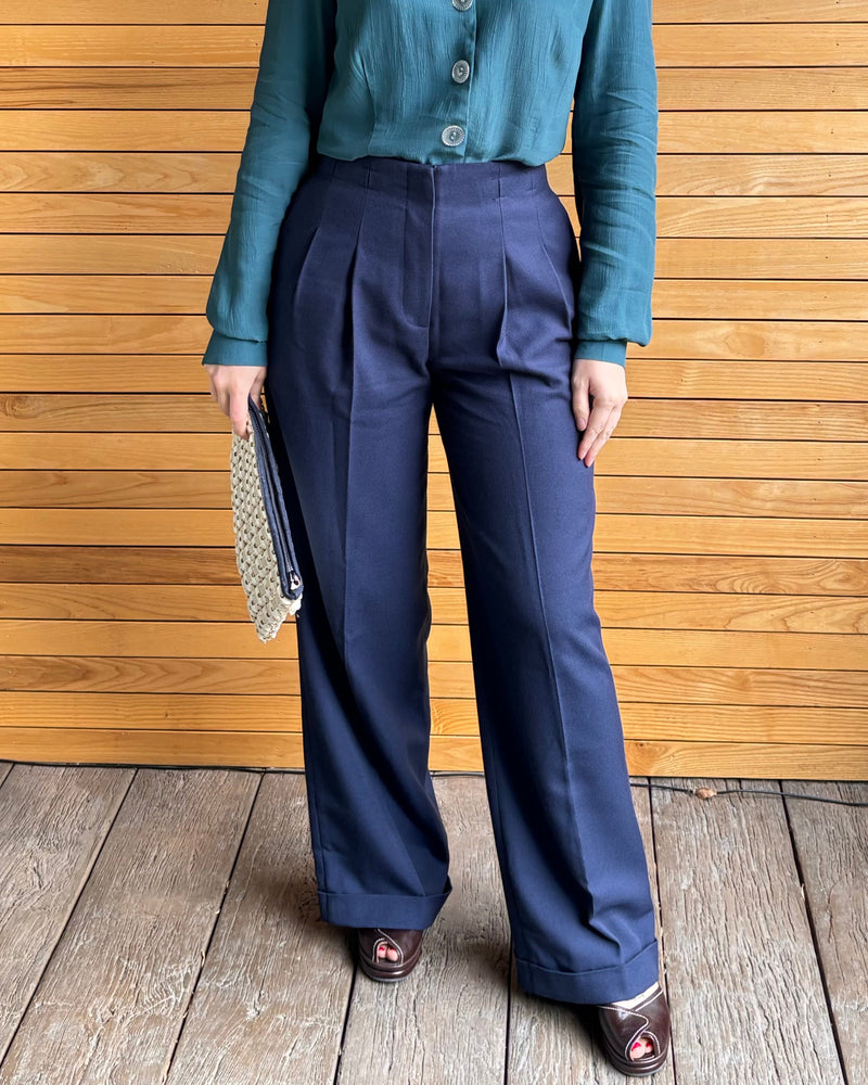 1930s Marlene Trousers - Navy Twill