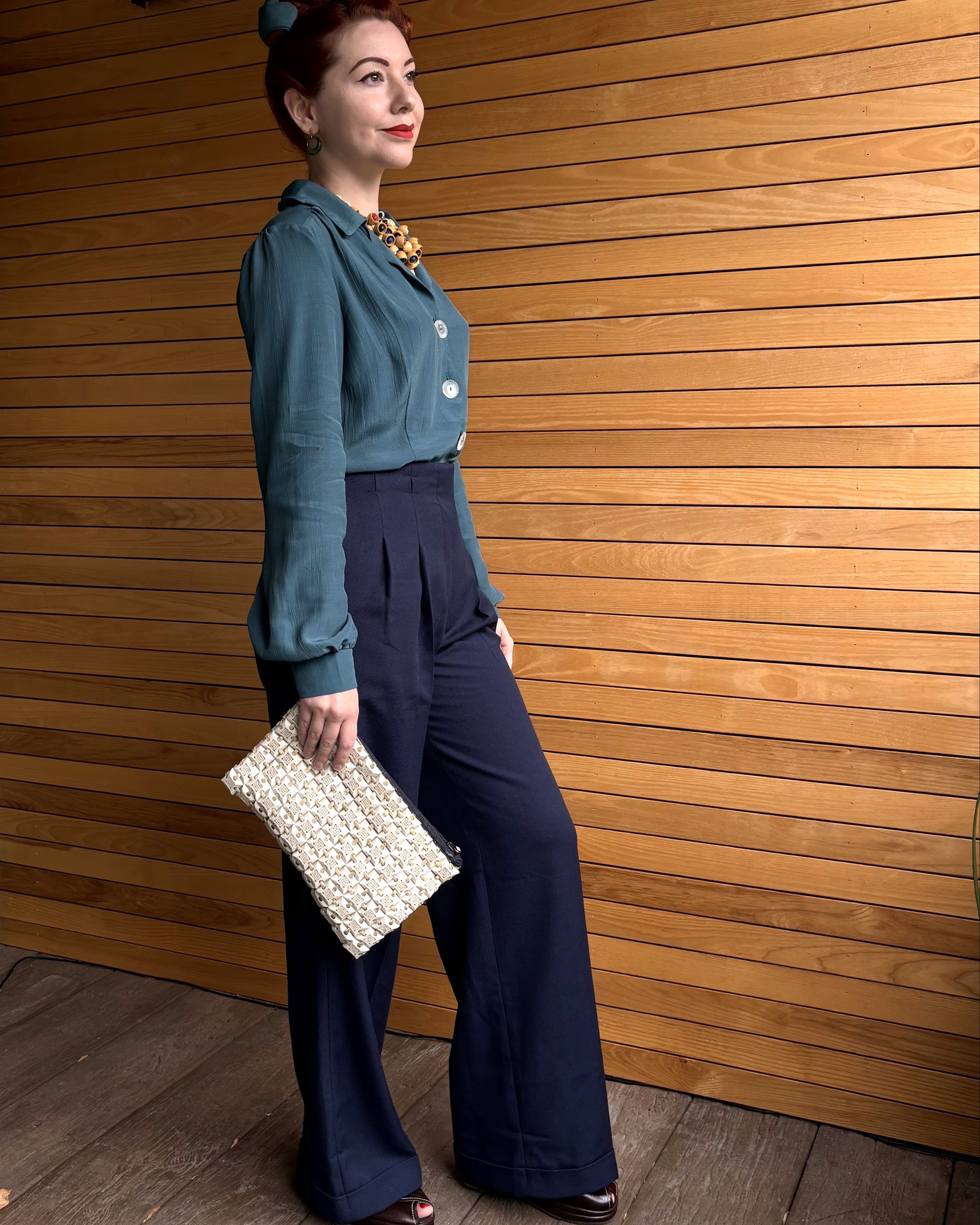 1930s Marlene Trousers - Navy Twill