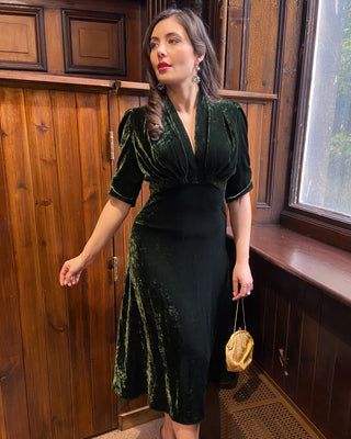 1930s Ivy Velvet Dress - Green