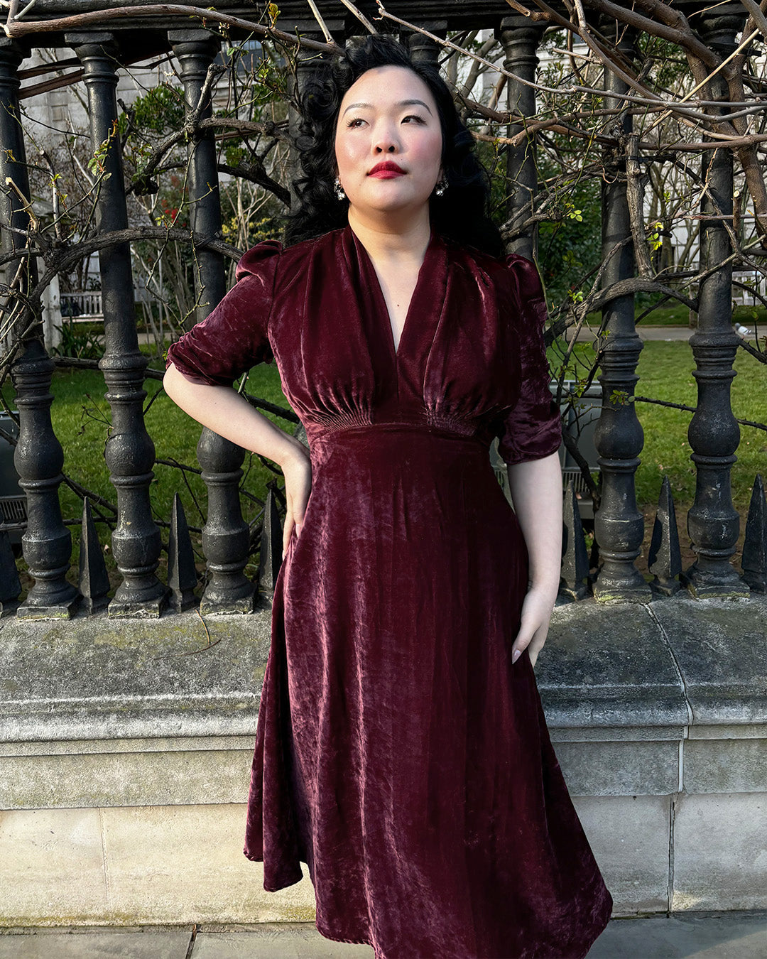 1930s Ivy Velvet Dress - Dusky Rose