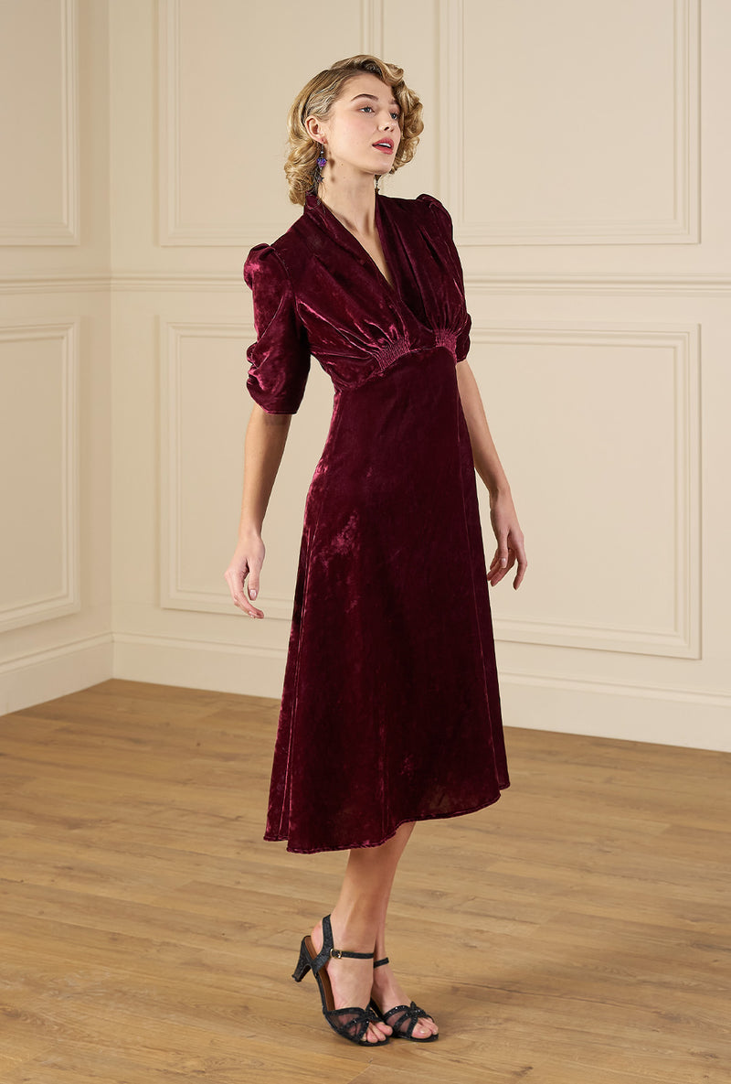 1930s Ivy Velvet Dress - Dusky Rose
