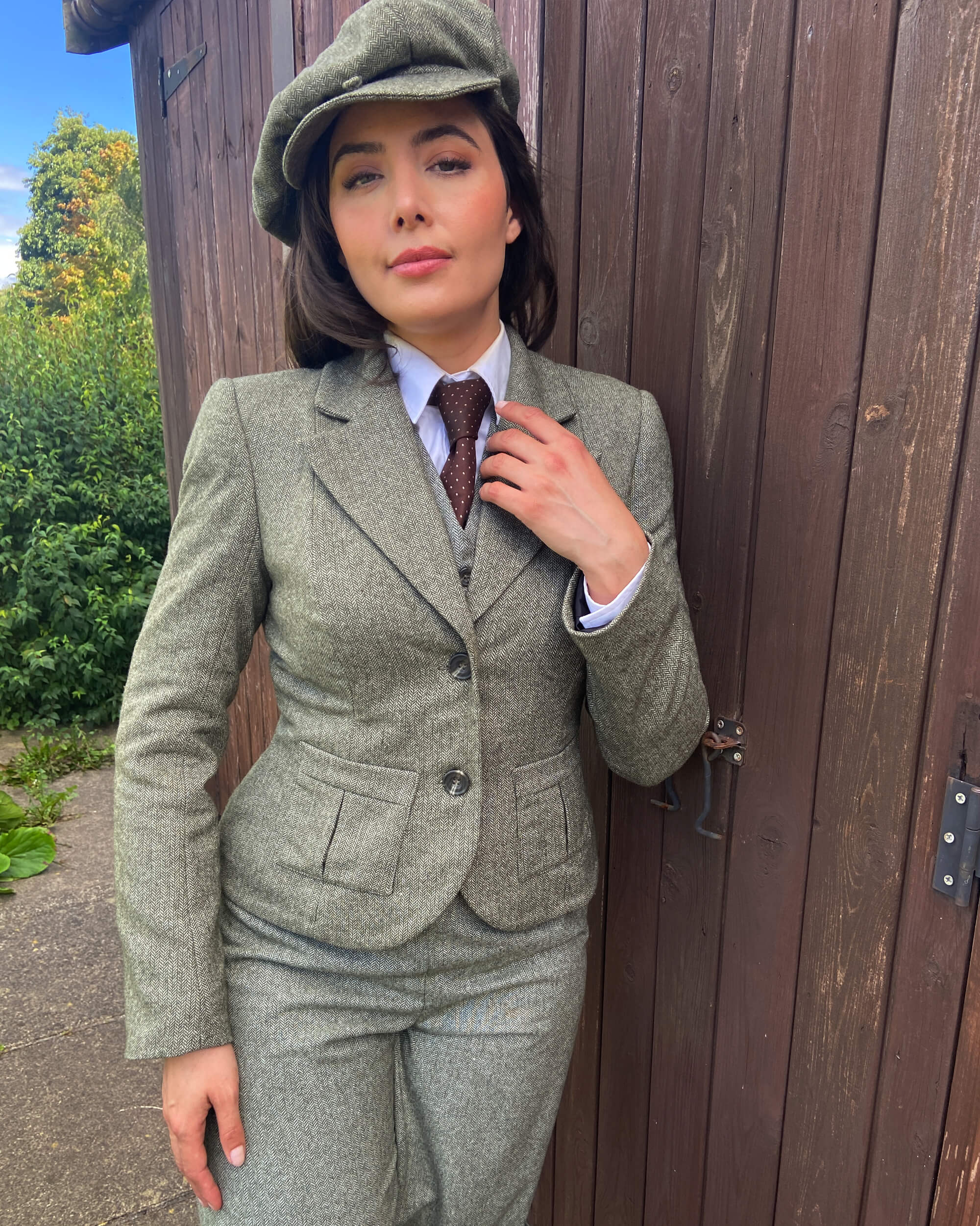 30s Tailored Jacket - Olive Herringbone – House of Foxy 