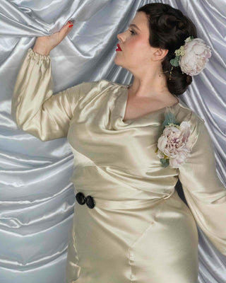 30s Joanie Bias Cut Dress - Oyster Satin – House of Foxy