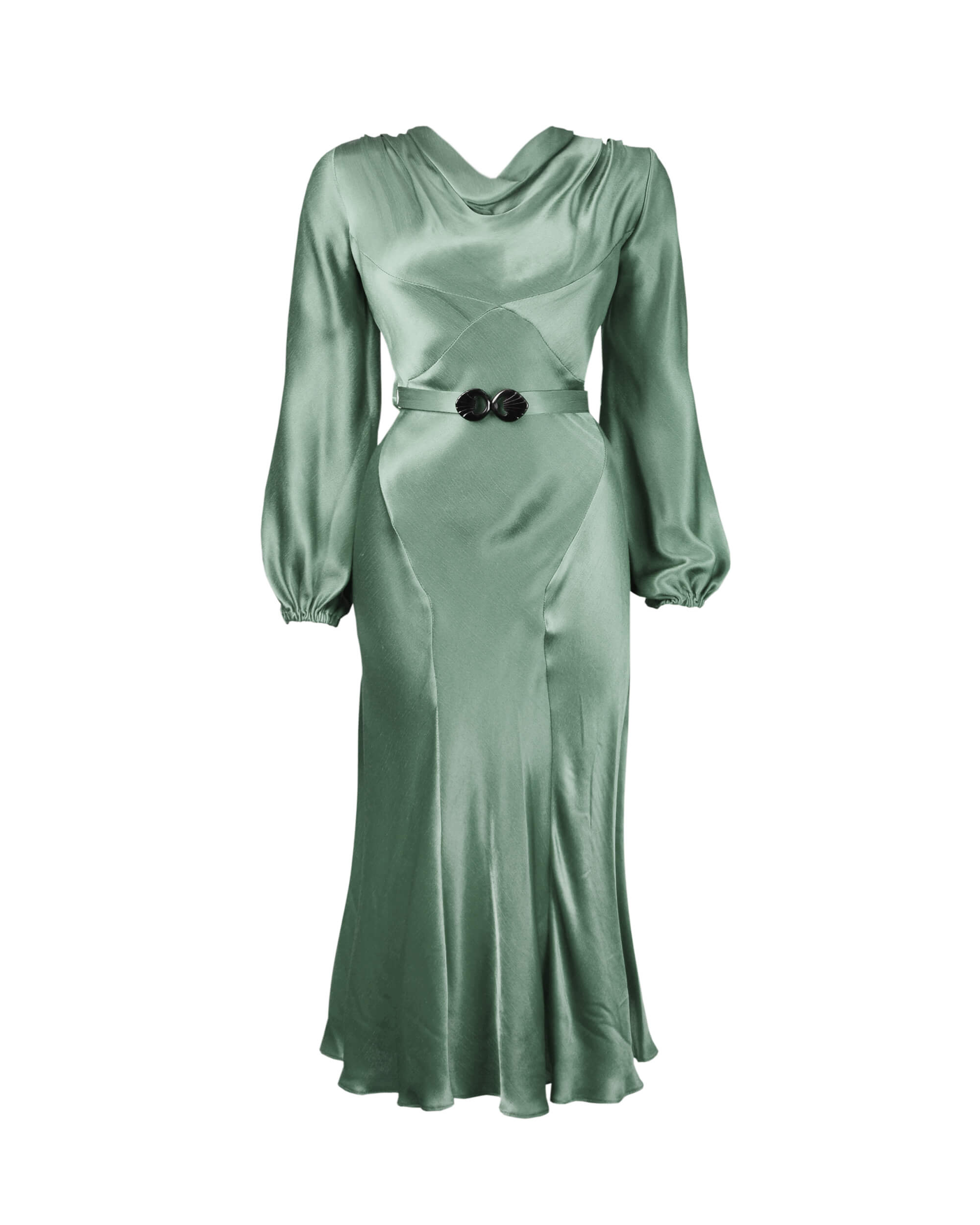 30s Joanie Bias Cut Dress - Sage Green Satin