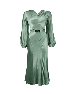 Vintage 1930s Formal, Party Dresses History 30s Joanie Bias Cut Dress - Sage Green Satin30s Joanie Bias Cut Dress - Sage Green Satin  AT vintagedancer.com