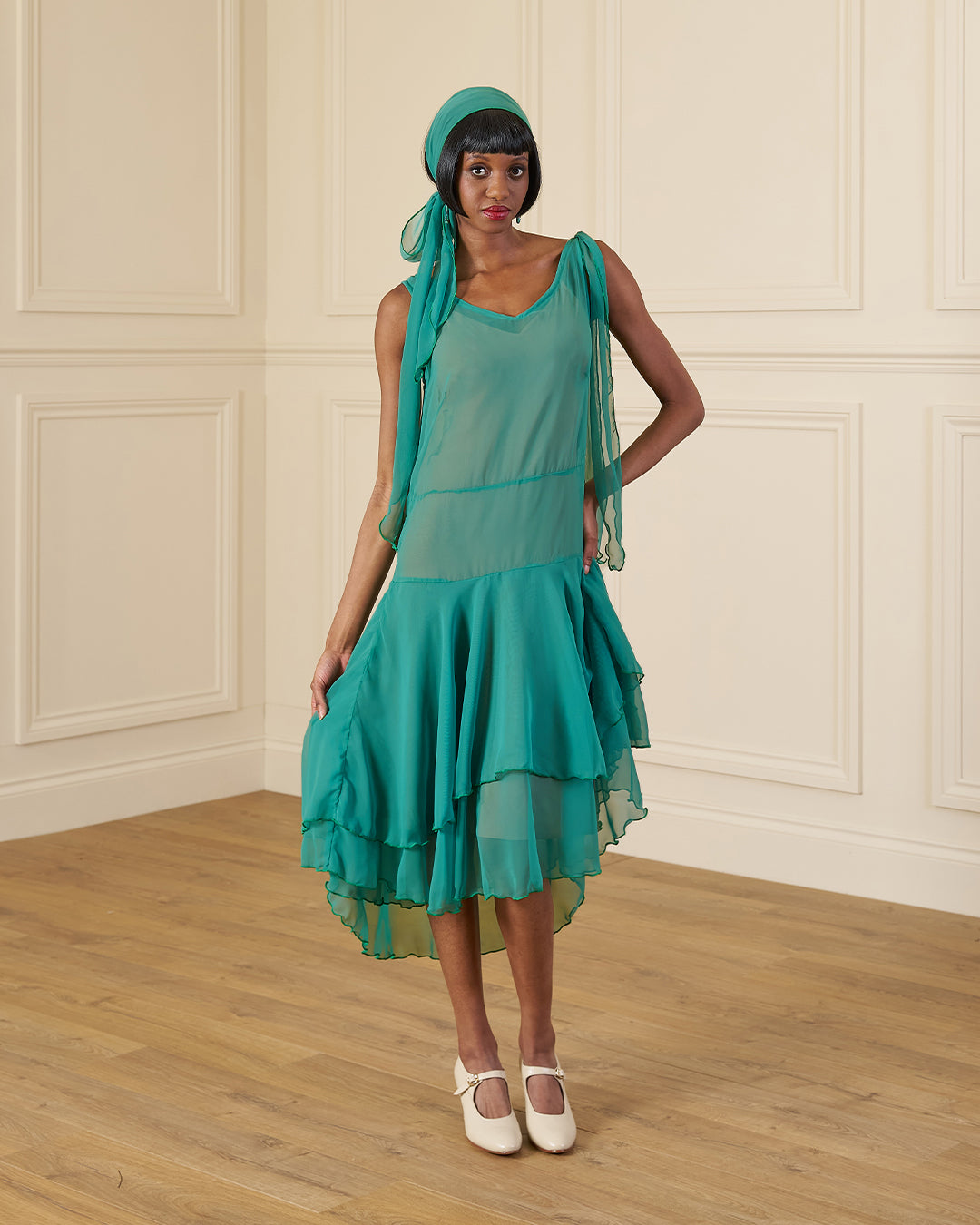 1920s Kitty Dress & slip - Jade Georgette
