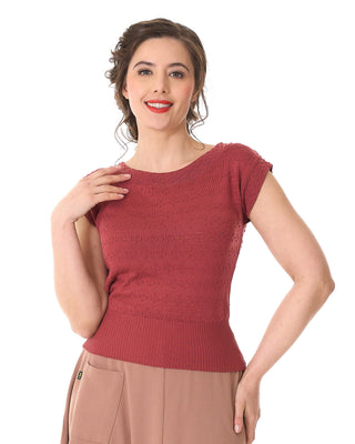 50s Scoop Neck Knitted Top - Rose