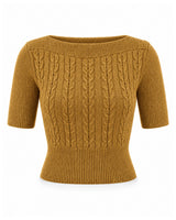 Lana Cable Crop Sweater - Mustard Merino Wool