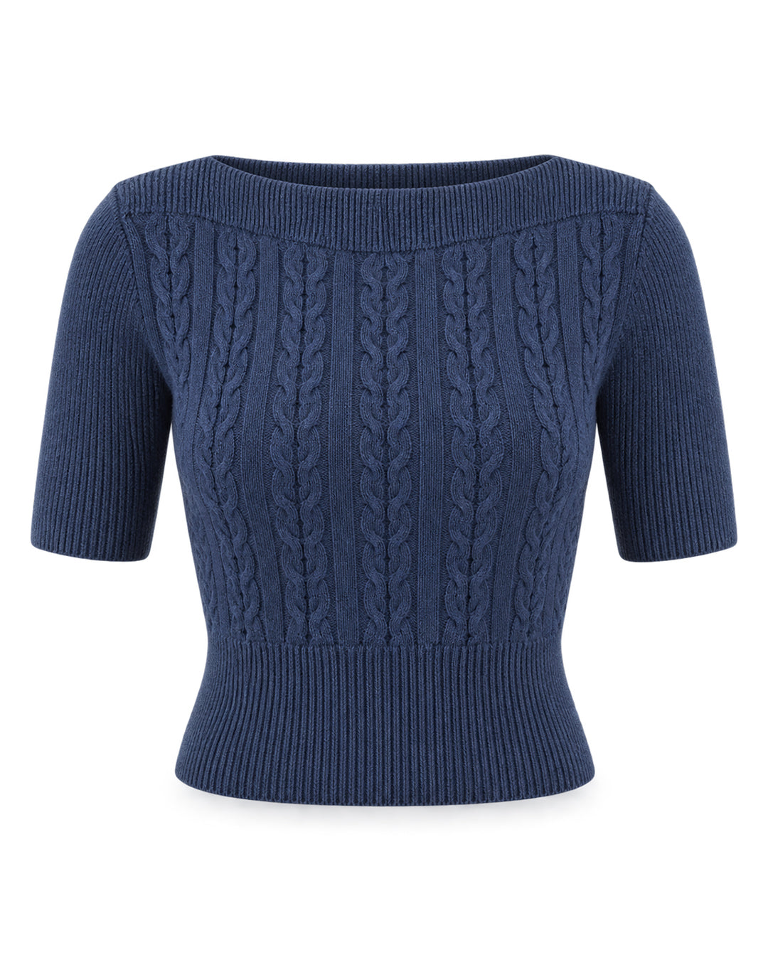 Lana Cable Crop Sweater - Navy Merino Wool
