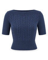Lana Cable Crop Sweater - Navy Merino Wool