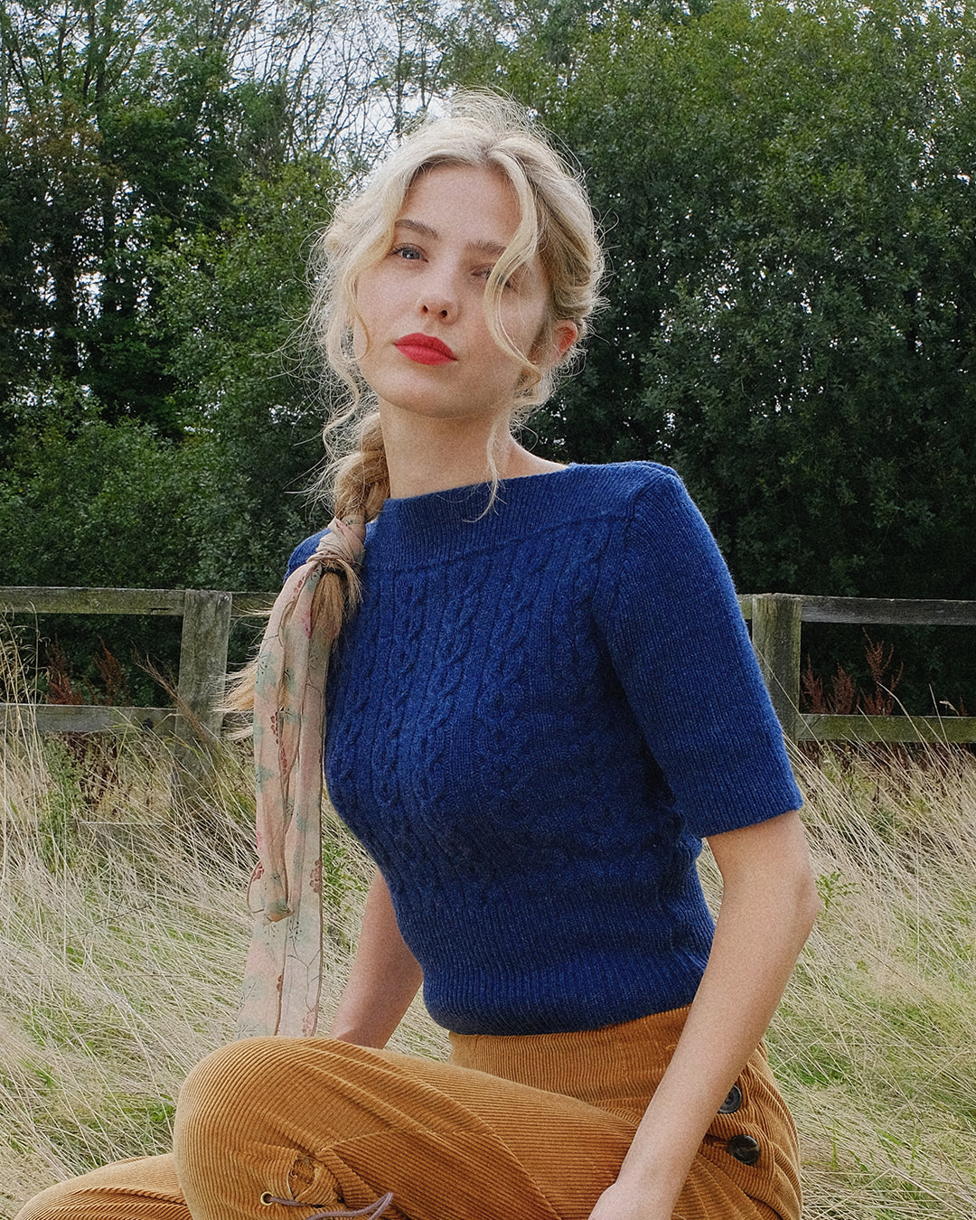 Lana Cable Crop Sweater - Navy Merino Wool