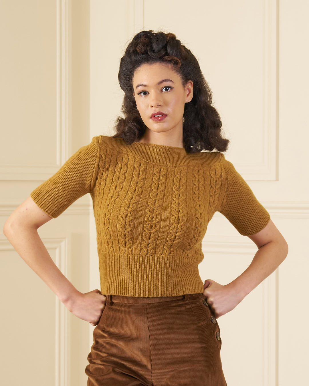Lana Cable Crop Sweater - Mustard Merino Wool