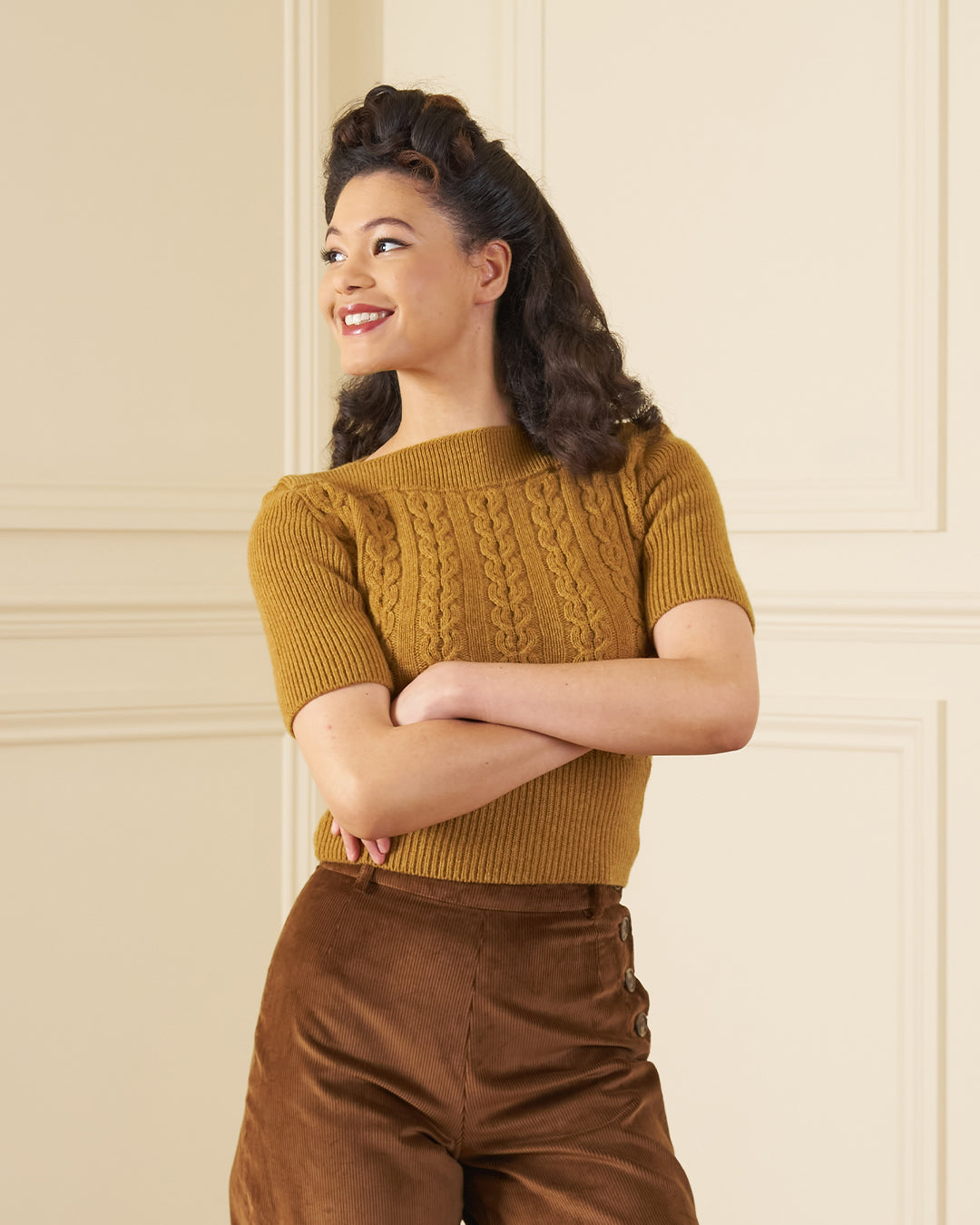 Lana Cable Crop Sweater - Mustard Merino Wool