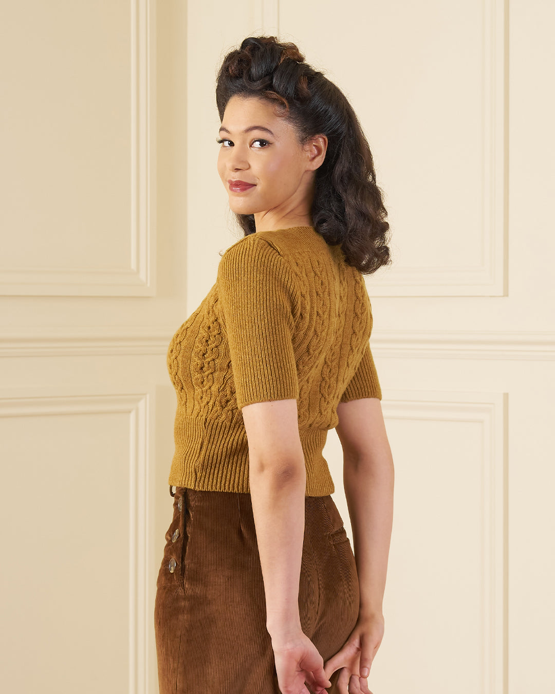 Lana Cable Crop Sweater - Mustard Merino Wool