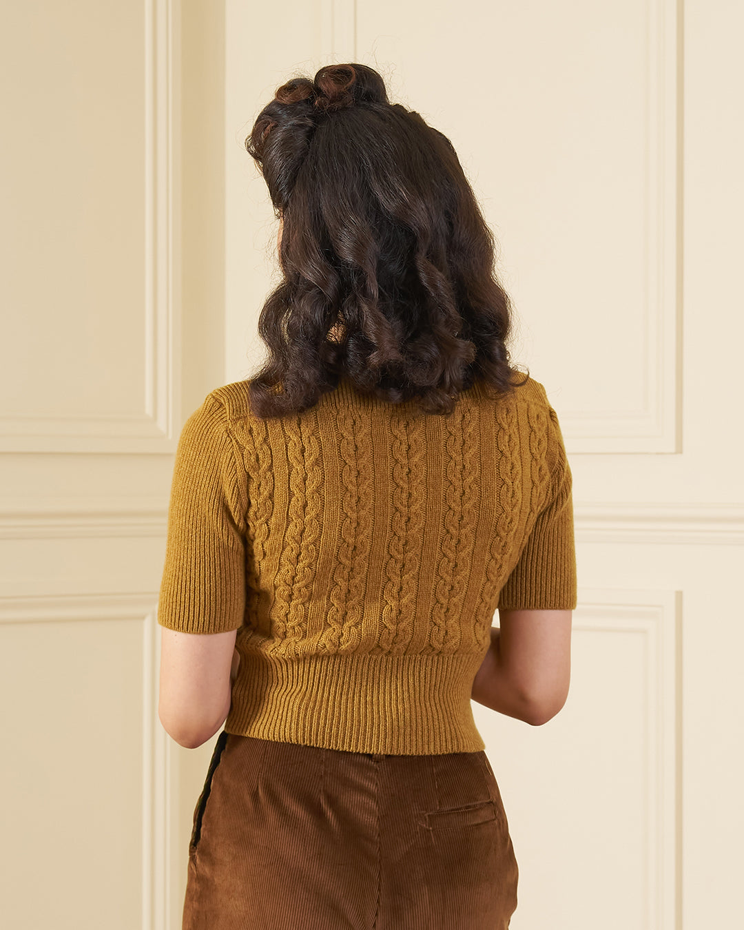 Lana Cable Crop Sweater - Mustard Merino Wool