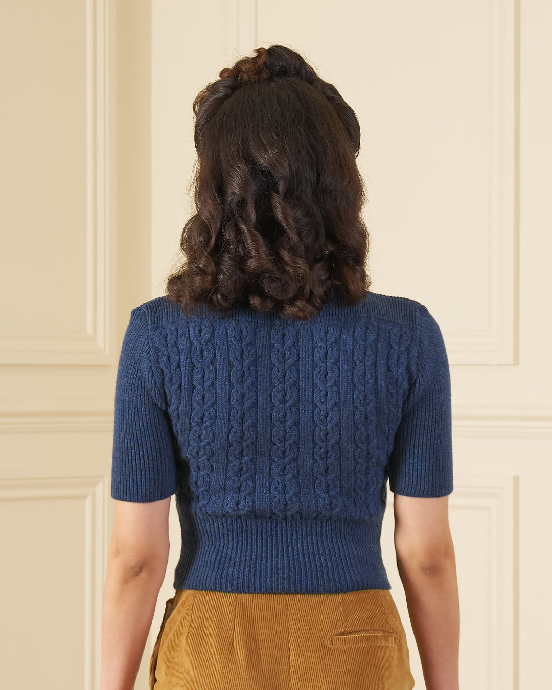 Lana Cable Crop Sweater - Navy Merino Wool