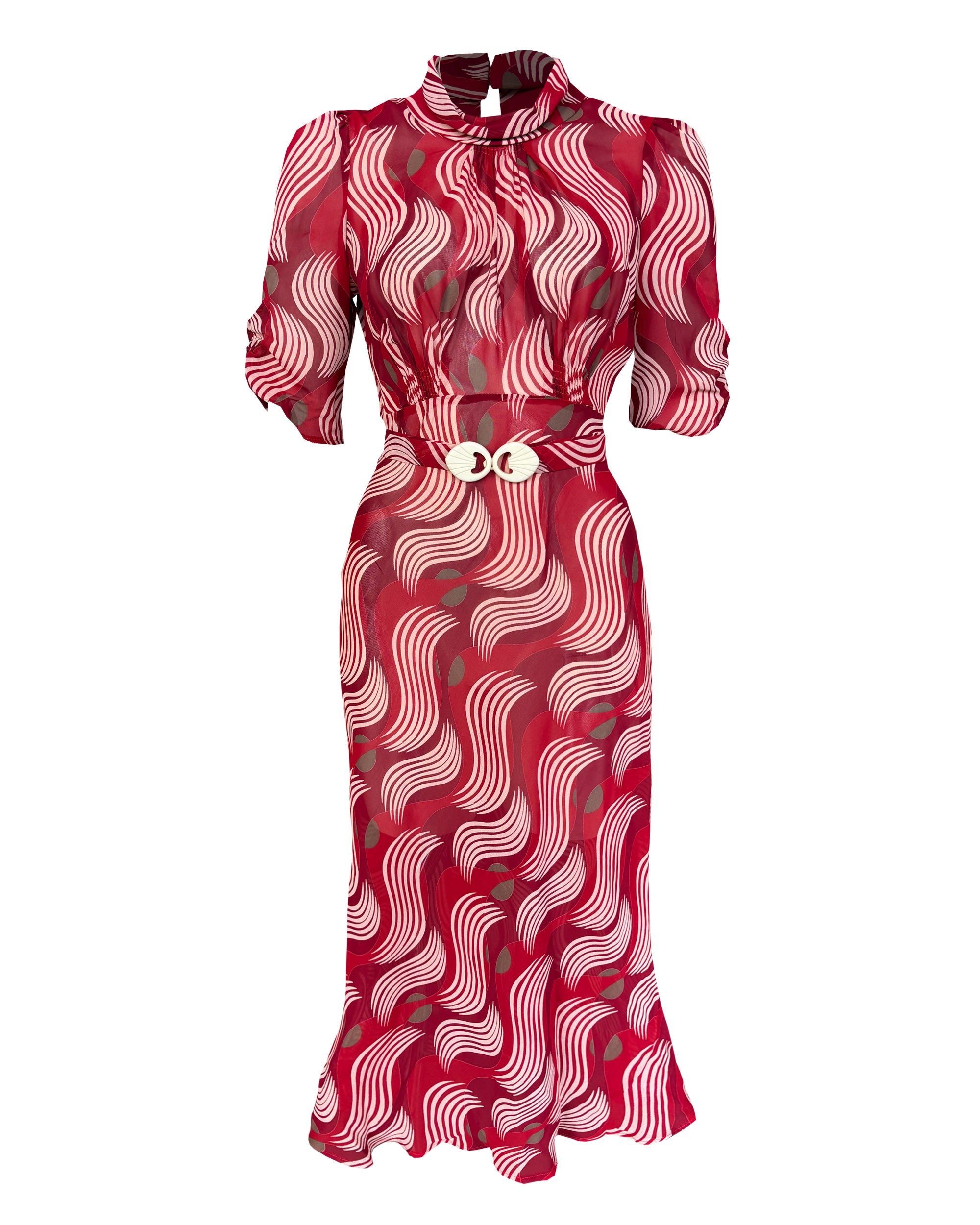 1930s Loretta Bias Dress in Rouge Tide