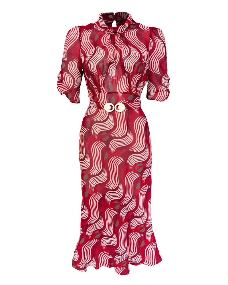 1930s Loretta Bias Dress in Rouge Tide