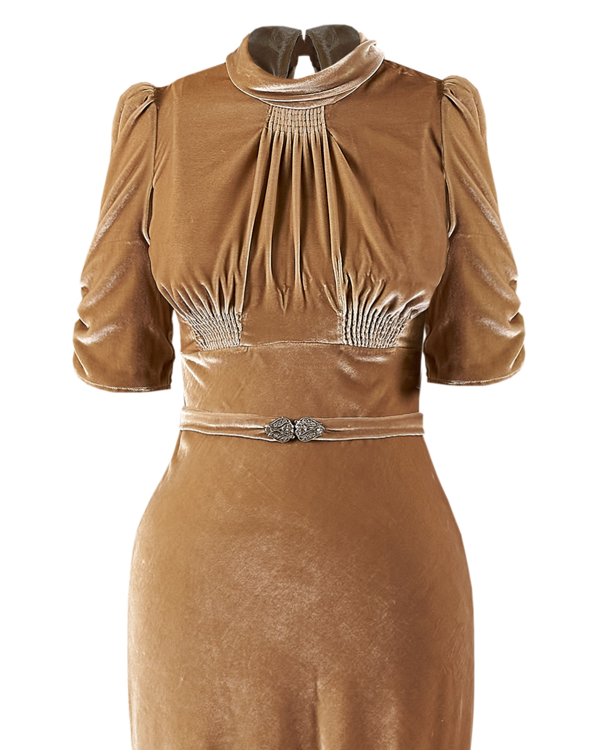 1930s Loretta Bias Gown in Champagne Silk Blend Velvet