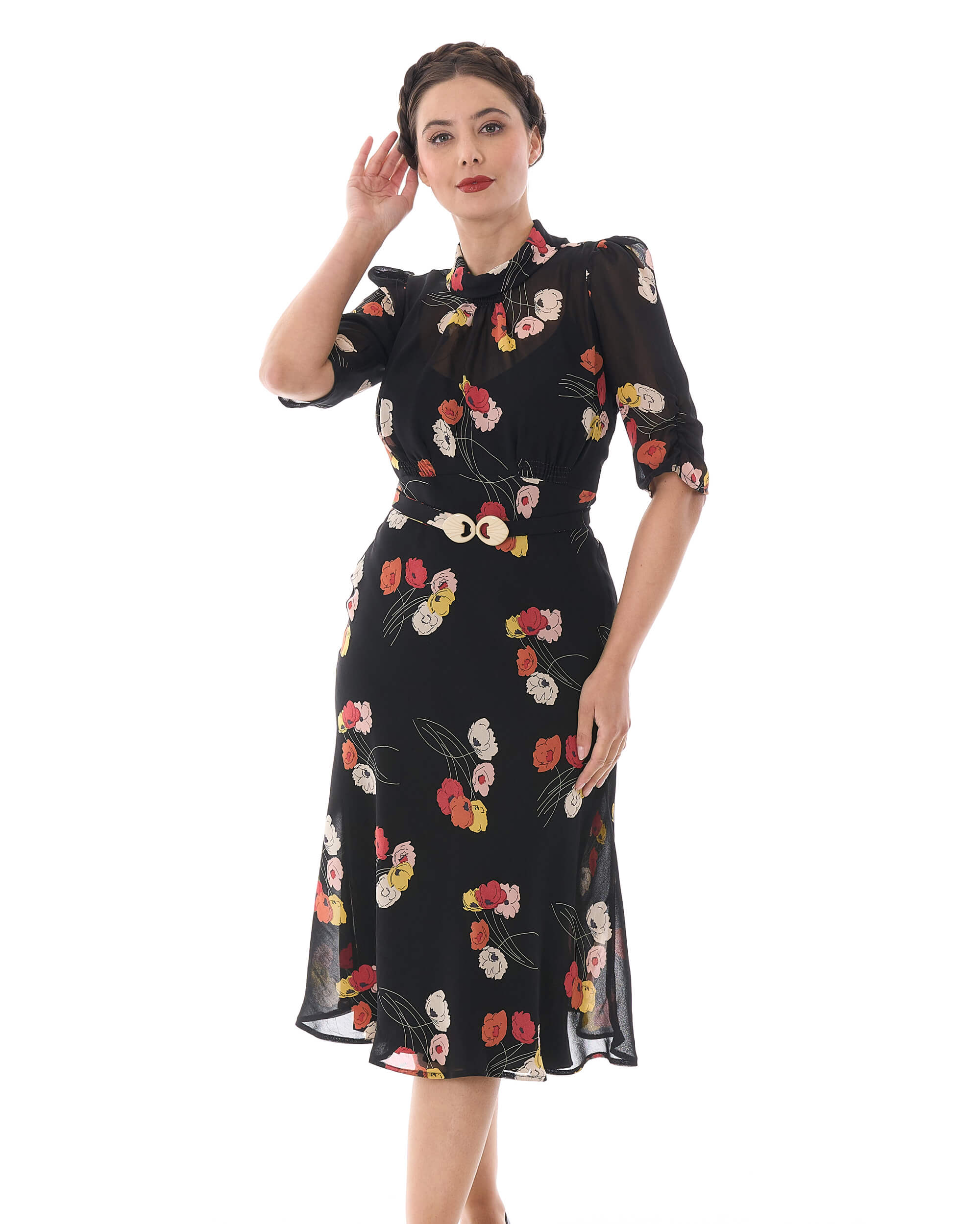 30s Loretta Bias Dress & Slip - Poppy