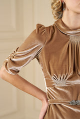 1930s Loretta Bias Gown in Champagne Silk Blend Velvet