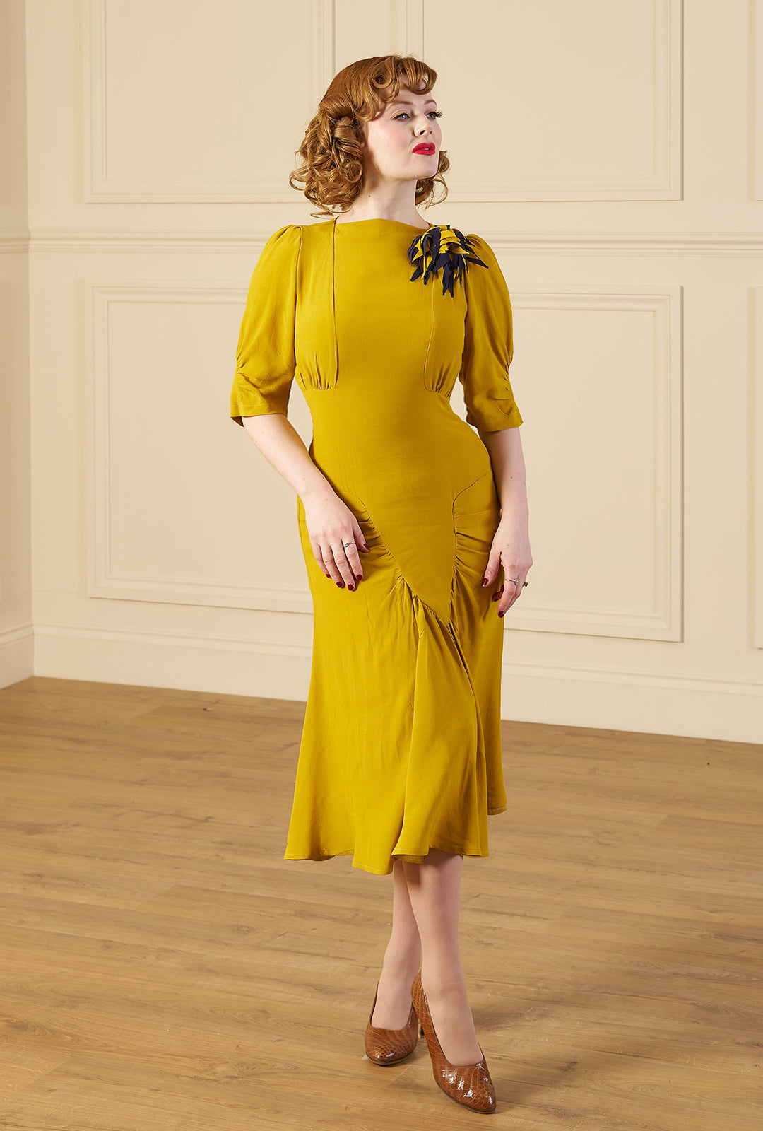 1940s Madison Tea Dress - Chartreuse