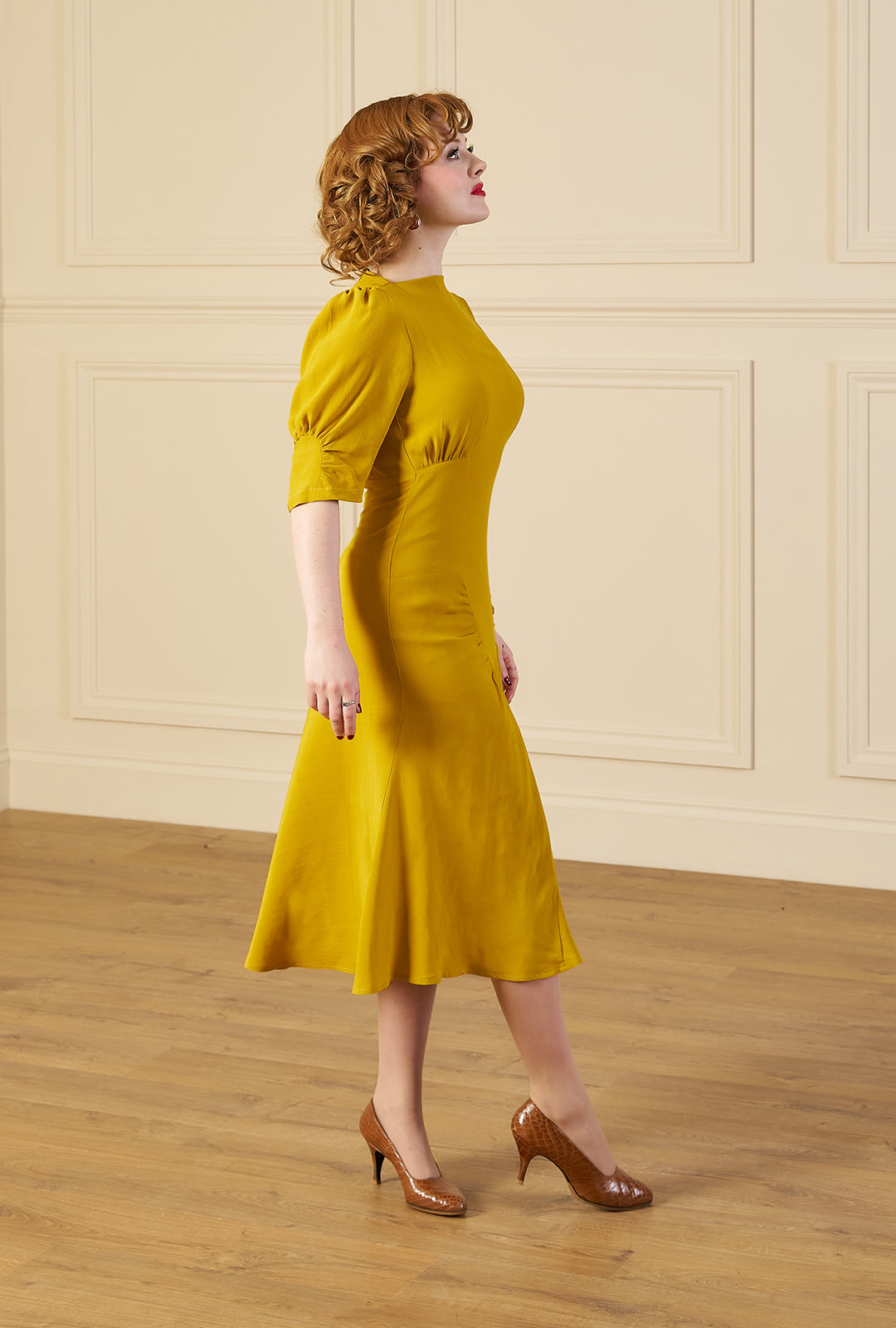 1940s Madison Tea Dress - Chartreuse