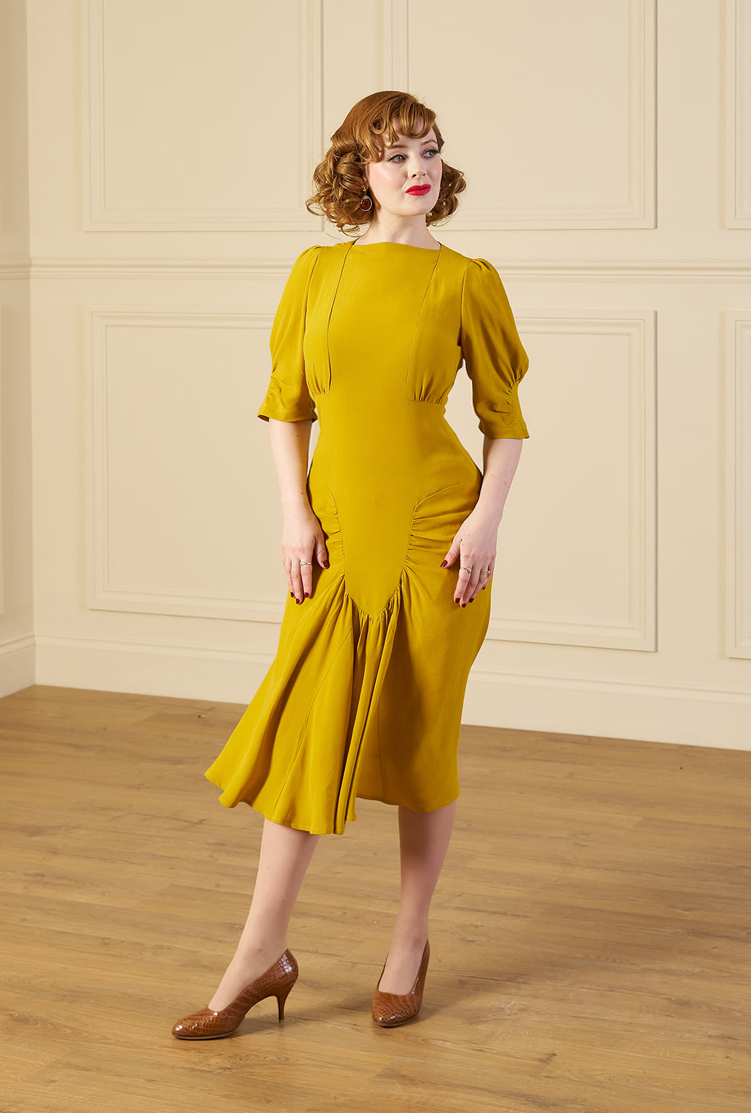 1940s Madison Tea Dress - Chartreuse