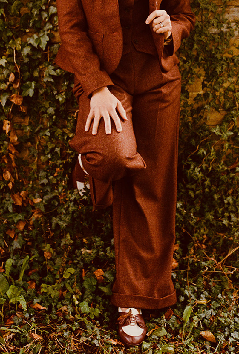 1940s Hepburn Pleated Trousers in Maple Wool