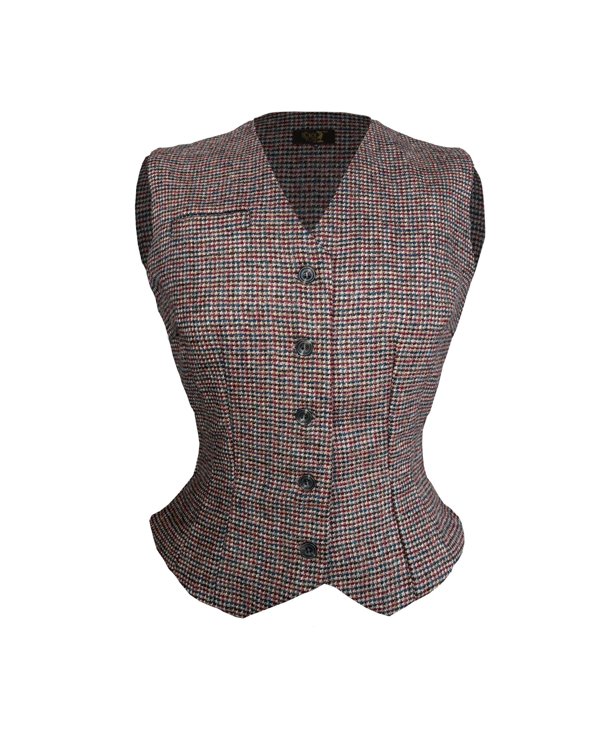 Margot Fitted Waistcoat - Walnut Check Wool - product shot