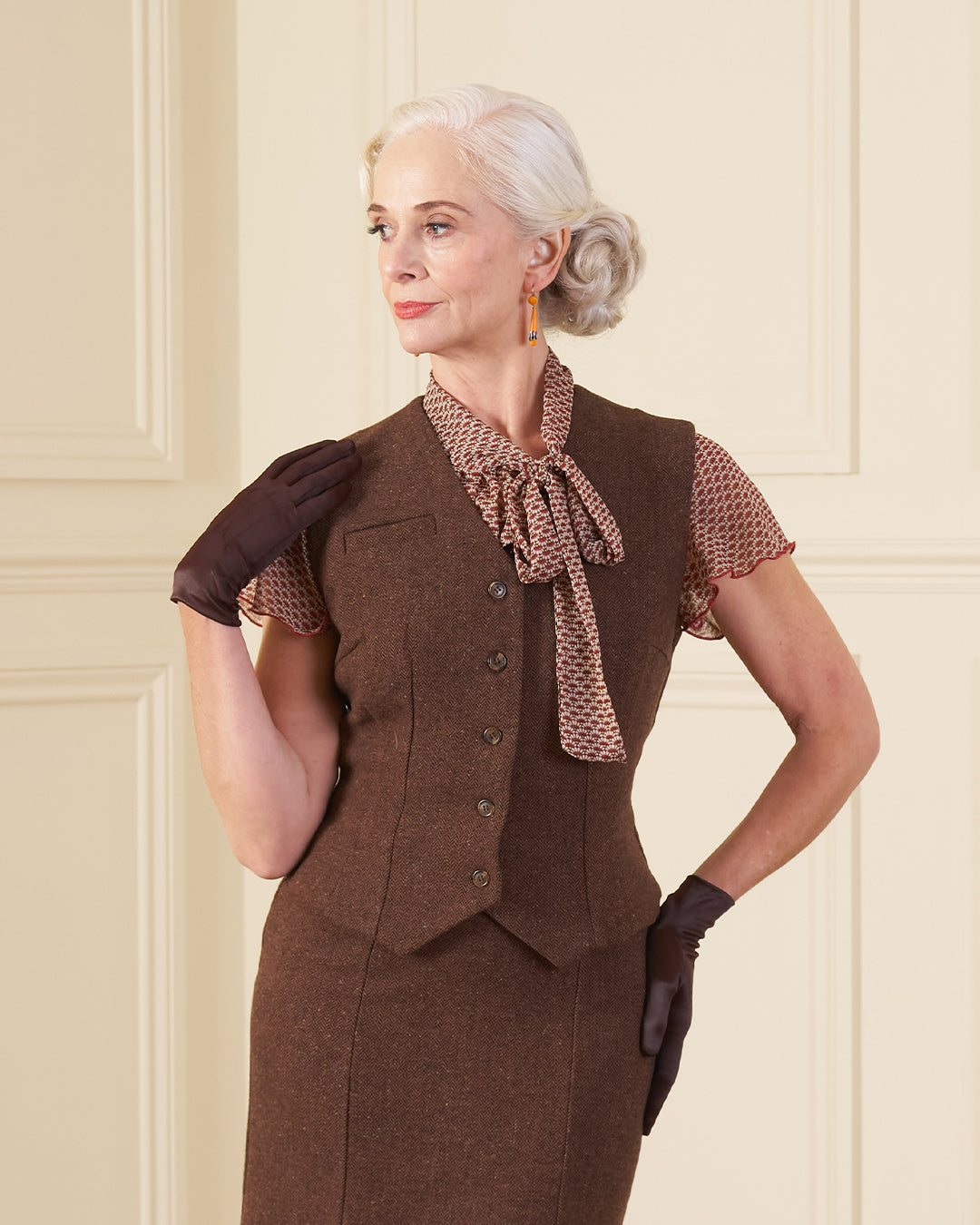 Margot Fitted Waistcoat - Mahogany Herringbone