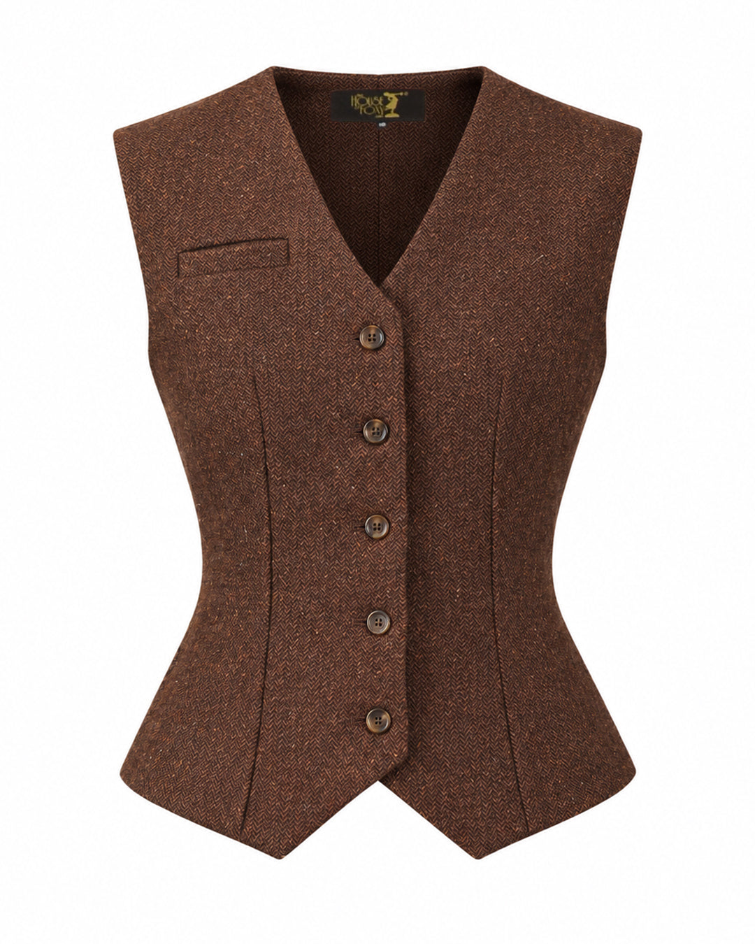 Margot Fitted Waistcoat - Mahogany Herringbone