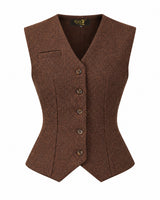 Margot Fitted Waistcoat - Mahogany Herringbone