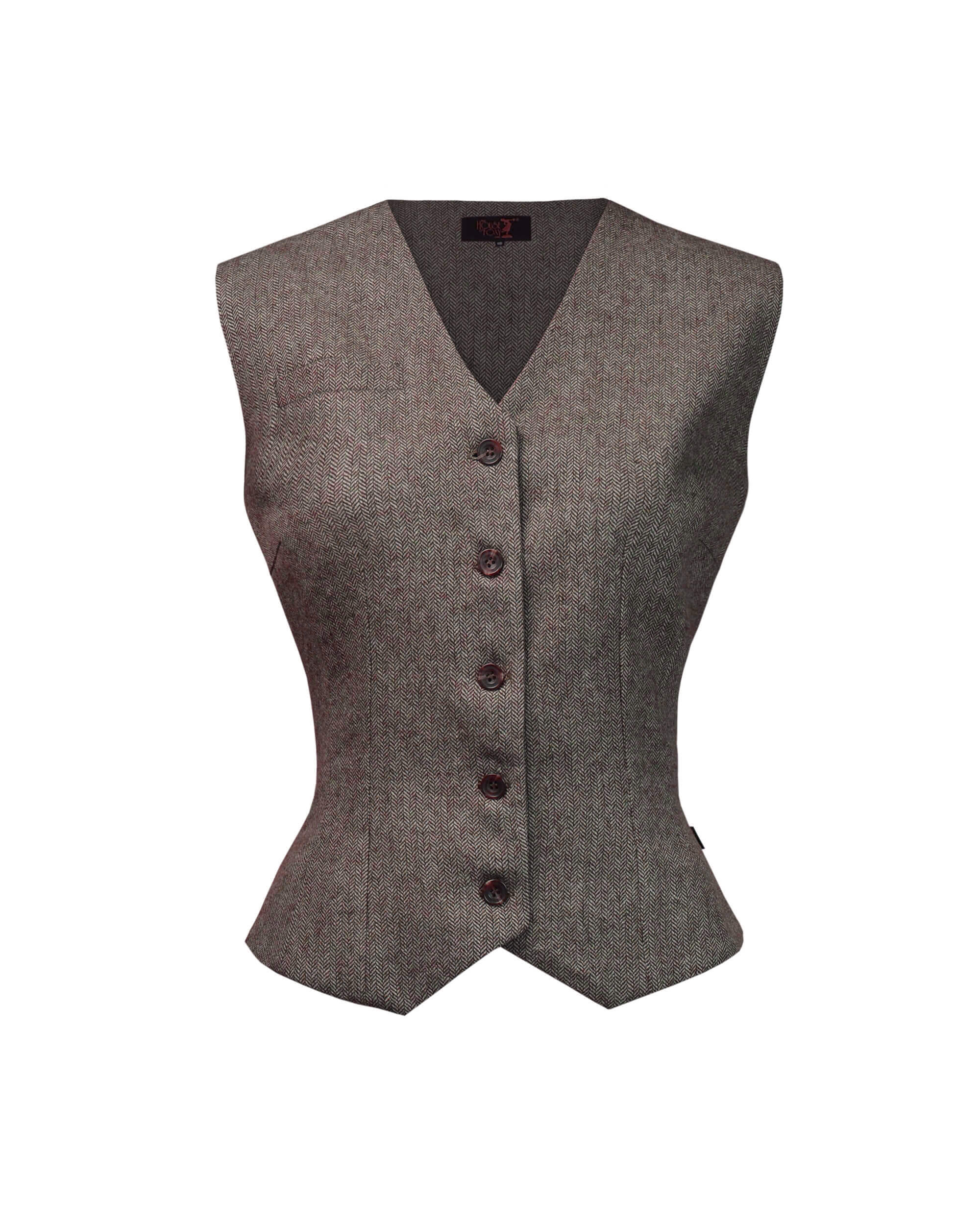 Margot Fitted Waistcoat brown herringbone – House of Foxy