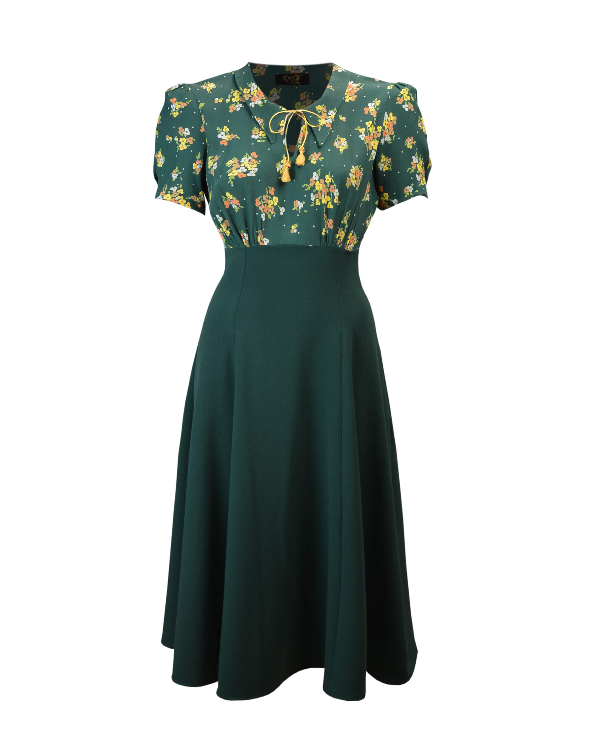 40s Martha Tea Dress - Green Floral