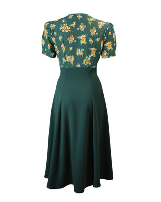 40s Martha Tea Dress - Green Floral